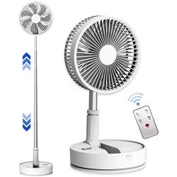 Oscillating Fan Foldaway with Remote Control, 7200mAh Rechargeable Battery Powered Pedestal Fan for Camping, 4 Speed, Timer, Height Adjustment Portable Table Fan for Travel , Outdoor, Home (White)