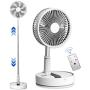 Oscillating Fan Foldaway with Remote Control, 7200mAh Rechargeable Battery Powered Pedestal Fan for Camping, 4 Speed, Timer, Height Adjustment Portable Table Fan for Travel , Outdoor, Home (White)