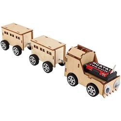 VanSP Electric Train Locomotive and Railway Carriage-Electric Motor Physical Science Toys-DIY Wooden Science Experiment Kits-Circuit Building STEAM Toys A