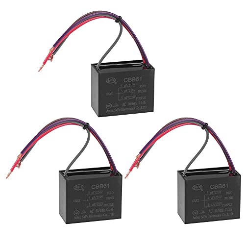 uxcell Ceiling Fan Capacitor CBB61 5/5/5uF 250V AC 4 Wires Metallized Polypropylene Film Capacitor 48x38x26mm for Electric Fan Pump Motor Generator 3Pcs