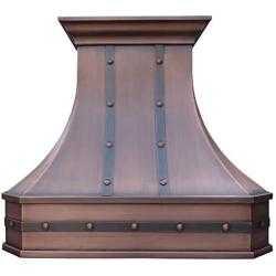 SINDA Classic Hammered Solid Copper Range Hood with High Airflow Cenrtifugal Blower, Stainless Steal Vent with Liner and Internal Motor, Baffle Filter, 30