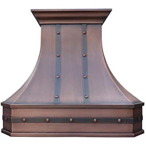 SINDA Classic Hammered Solid Copper Range Hood with High Airflow Cenrtifugal Blower, Stainless Steal Vent with Liner and Internal Motor, Baffle Filter, 30
