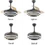 42 Inch Retractable Ceiling Fan, Geometric Circled Hanging Light Fan with Silent Motor, Retractable Blades, 6 Speed, 3 Color Change, Timer, Black Chandelier Fan Ceiling Light for Bedroom