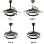 42 Inch Retractable Ceiling Fan, Geometric Circled Hanging Light Fan with Silent Motor, Retractable Blades, 6 Speed, 3 Color Change, Timer, Black Chandelier Fan Ceiling Light for Bedroom
