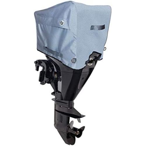 Boat Motor Cover (Sizes: 10hp - 300hp) - Heavy Duty 600D Diamond Polyester, Waterproof, Ventilated (Storage Bag Included)