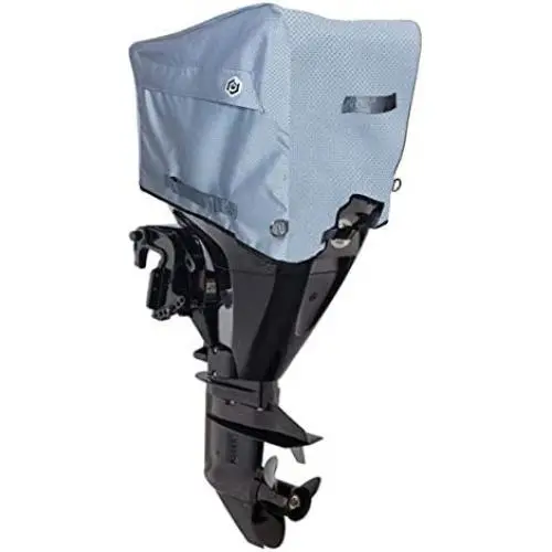 Boat Motor Cover (Sizes: 10hp - 300hp) - Heavy Duty 600D Diamond Polyester, Waterproof, Ventilated (Storage Bag Included)