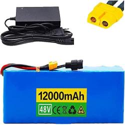 WOGQX 18650 Lithium-Ion Battery Pack 48V 12Ah Electric Bicycle Scooter Battery Pack Waterproof with BMS and Charger for E-Bike Scooter 250W 350W 500W 750W 1000W Motor