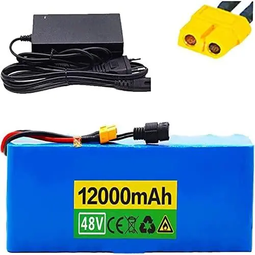 WOGQX 18650 Lithium-Ion Battery Pack 48V 12Ah Electric Bicycle Scooter Battery Pack Waterproof with BMS and Charger for E-Bike Scooter 250W 350W 500W 750W 1000W Motor