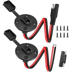 ELECTOP SAE Power Socket Sidewall Port, Weatherproof SAE Quick Connect Solar Panel Flush Mount Connector Plug Extension Cable 12AWG with SAE Adapter Screws for Solar Generator Battery Charger(2 Pack)