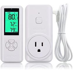DIGITEN WTC200 Wireless Temperature Controller Thermostat Outlet Remote Control Thermometer with 2m/6ft NTC Temp Sensor Probe Heating Cooling Mode for Fan Heater Greenhouse Homebrewing Reptile