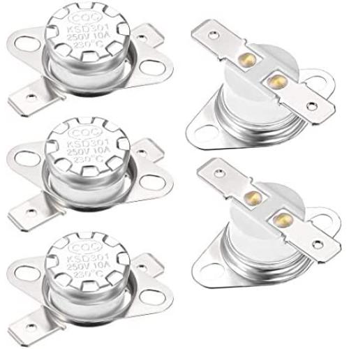 uxcell KSD301 Thermostat 230°C/446°F 10A Normal Closed N.C Adjust Snap Disc Temperature Switch for Microwave,Oven,Coffee Maker 5pcs