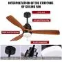 ALUOCYI Outdoor Wood Ceiling Fan with Lights and Remote, 52 inch, 3 Solid Wood Blades,Noiseless Reversible DC Motor Low profile Ceiling fans for Living room, Bedroom, kitchen, Patio, F3601, Brown