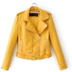 Women Ladies Lapel Motor Jacket Coat Zip Biker Short Punk Cropped Tops Solid Color Faux Leather Jacket