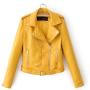 Women Ladies Lapel Motor Jacket Coat Zip Biker Short Punk Cropped Tops Solid Color Faux Leather Jacket