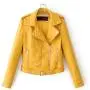 Women Ladies Lapel Motor Jacket Coat Zip Biker Short Punk Cropped Tops Solid Color Faux Leather Jacket