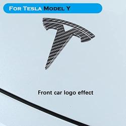 YHCDSEA Model Y Steering Wheel/Front Trunk/Rear Trunk Logo Sticker Cover Emblem Badge Decals 3PCS/Set for Tesla Model Y Accessories (Glossy Carbon Fiber Pattern)