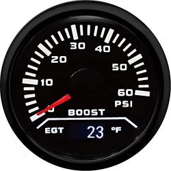 MOTOR METER RACING Universal 2 in 1 Waterproof EGT & Boost Gauge Kit Exhaust Gas Temperature Pyrometer IP-67 Rustproof UV Protection Anti-Fog 1600F 60PSI Black Dial Rim 2-1/16