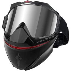 Motorcycle Helmet Goggles with Removable Face Mask Detachable Dust-proof ATV Dirt Bike Riding Glasses Fog-proof Mouth Filter Adjustable Non-slip Strap Off Road Motocross Goggle