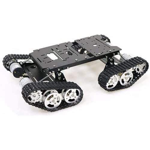 4WD Metal Shock Absorption Tank Car Chassis, Smart Crawler Robot Kit 4pcs High Torque DC Motor with Damping System DIY for Arduino Education