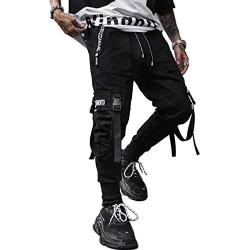 PDTXCLS Mens Jogger Sweatpants Hip Hop Zipper Pockets Elastic Waist Harem Pants Motor Biker Punk High Street Casual Trousers