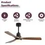 Sofucor 52 Inch Outdoor Ceiling Fan with Lights and Remote, 3 Solid Wood Walnut Blades, Noiseless Reversible Motor, Matte Black