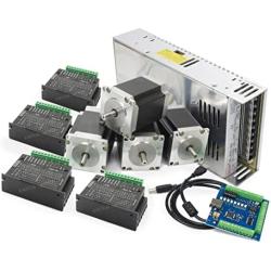 RATTMMOTOR 4 Axis USB Mach3 CNC Controller Kit Nema23 Stepper Motor Single Shaft 76mm 270Oz-in 3A 1.8Nm+CNC Motion Control Board Signal Output 0-10V+TB6600 Driver 4A+350W 24V DC Switch Power Supply