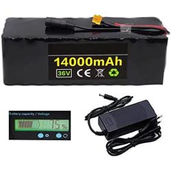 36V 14Ah E-Bike Lithium Battery, Ideal for 50W-500W Motors, with Charger and Voltage Capacity Display, Built-in BMS,T