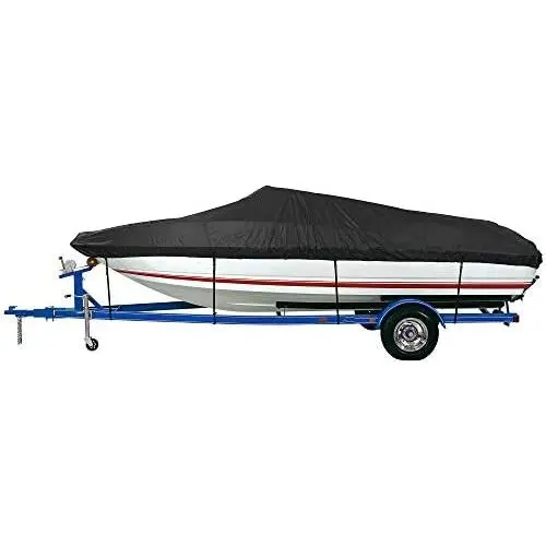 iCOVER Trailerable Boat Cover- 14-16 Waterproof Heavy Duty Marine Grade Canvas Fits V-Hull-Fish&Ski-Pro-Style-Fishing Boat-Runabout-Bass Boat- up to 14ft-16ft Long and 68