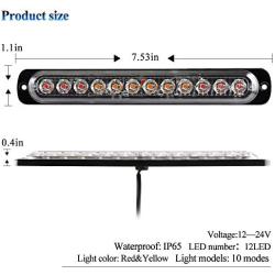 Yifengshun LED Emergency Strobe Lights Bar , Universal 2pcs 12 LED Surface Mount Emergency Warning Hazard Flashing Strobe Light Bar for Truck, Off Road Vehicle, ATVs,Motorcycles(Red&Amber)