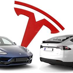 ARKOSKNIGHT Tesia T Logo 3D Badge Replacement Sticker Compatible with Tesia Model 3 X Y S Front Back Trunk T Logo Replace Emblem Stickers Accessories (Red)