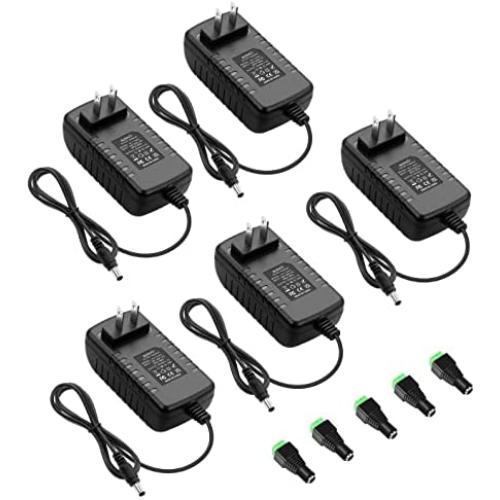 ALITOVE 24V 1A 24W Power Supply Adapter Converter 100~240V AC to DC 24 Volt 1000mA 800mA 650mA 500mA Transformer 5.5mm x 2.5mm 2.1mm Tip for CCTV Camera DC Motor Water Pump (Pack of 5)