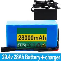 Jieoto 24V 28AH E-Bike Battery 29.4V 28000mAH 7S6P Waterproof Li-ion Battery with Charger Fit for Electric Boat Power Tools Airplane Models Scooter 500W 350W 250W 200W 100W Motor