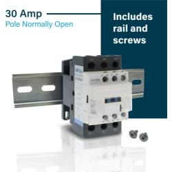 Shopcorp Contactor, 110-120V Coil, Motor Load 32A, Lighting 40A, 50A Bundle with Slotted Steel Zinc Plated DIN Rail, 35 Millimeters x 6 Inches – 1 Piece with 2 Number 10 Screws