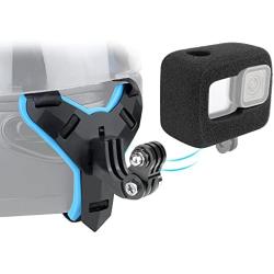 YALLSAME Helmet Mount with Windshield for GoPro Hero 10 9 Go Pro Motorcycle Strap Chin Rhino Attachment Full Face Helmet Mount Accessories for GoPro 9 10 Black Ideal for Racing Skiing High-Speed Sport