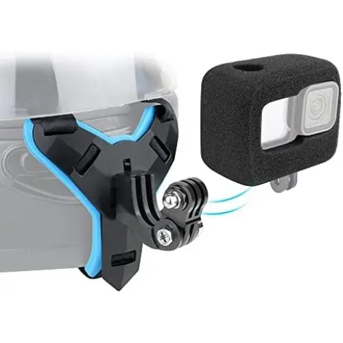 YALLSAME Helmet Mount with Windshield for GoPro Hero 10 9 Go Pro Motorcycle Strap Chin Rhino Attachment Full Face Helmet Mount Accessories for GoPro 9 10 Black Ideal for Racing Skiing High-Speed Sport