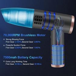 Cordless Air Duster & Vacuum 2 in 1, Powerful 70000RPM, 7500mah, Electric Air Blower Replaces Air Cans , Computer Keyboard Vacuum Cleaners, Portable Compressed Air Duster for Home/Office/Car, Black