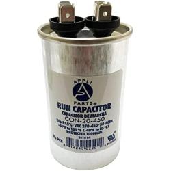 Appli Parts Run Capacitor for ac 20 Mfd uF (microfarads) 370 VAC or 450 VAC CBB65 Round Universal fit for hvac and other applications 3-3/8 in High 1-3/4 in Wide CON-20-450