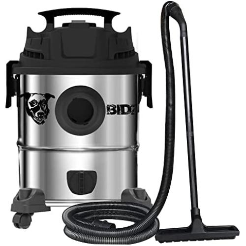 BIDZ 5 Gallon, Powerful 5 Peak HP Motor, 63.5 Water Lift Suction Power, Heavy-Duty Stainless Steel Semi- Commercial Shop Vacuum System, Commercial Grade 8FT Hose