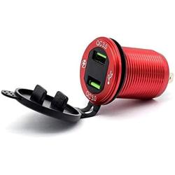 TOTMOX Aluminum Alloy Fast Charging 3.0 USB Charger Socket Waterproof Dual USB Power Outlet with QC 3.0 USB Port & 5V 2.4A Port for Car Boat Marine Rv Motorcycle car