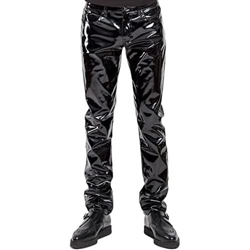 MSemis Mens Faux Leather Pants Punk 80s Rock Skinny Leggings Tight Gothic Motorcycle Biker Pants