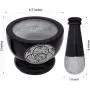Divit Shilp Mortar and Pestle, Made of Heavy Duty Polished Hard Stone, Natural Stone Grinder for Spices, Pastes, Herbs, Seasoning etc. (Black with Engraving)