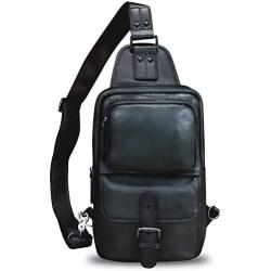 Genuine Leather Sling Bag Crossbody Motorcycle Bag Handmade Hiking Chest Daypack Retro Shoulder Backpack (Darkgrey)