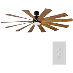 Windflower Smart Indoor and Outdoor 12-Blade Ceiling Fan 80in Matte Black Distressed Koa with 3000K LED Light Kit and Wall Control works with Alexa, Google Assistant, Samsung Things, and iOS or Android App