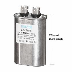 TISKYSE 7.5 uf MFD 370 or 440 VAC CBB65 Oval Run Capacitor for Fan Motor Blower Condenser in Air Handler Straight Cool or Heat Pump Air Conditioner