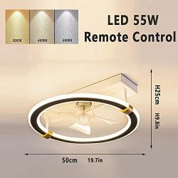 CATA-MEDICA Low Profile Fan Light 55W 3-Color Lighting Mode Smart Chandelier Flush Mount Copper Motor Ceiling Fans with Lights Victorian Acrylic Lampshade Low Profile Quiet Fan