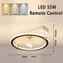 CATA-MEDICA Low Profile Fan Light 55W 3-Color Lighting Mode Smart Chandelier Flush Mount Copper Motor Ceiling Fans with Lights Victorian Acrylic Lampshade Low Profile Quiet Fan