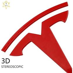 ARKOSKNIGHT Tesia T Logo 3D Badge Replacement Sticker Compatible with Tesia Model 3 X Y S Front Back Trunk T Logo Replace Emblem Stickers Accessories (Red)