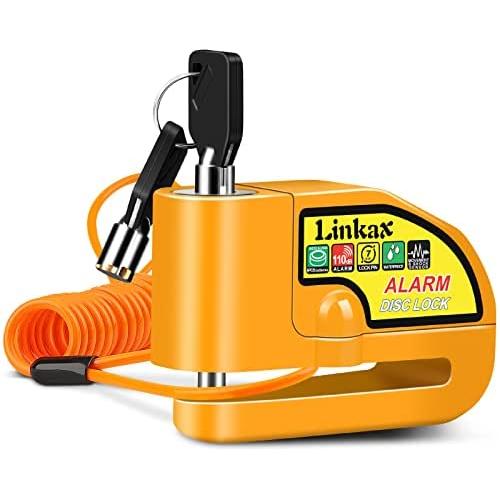 Motorcycle lock Anti-Theft, Linkax Motorcycle Alarm Disc Brake Lock Security Wheel Disc Lock Waterproof 110dB Alarm Sound with Reminder Cable and Carry Pouch for Motorbike Dirt Bike Moped Scooter