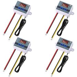 Alinan 4pcs 12V 10A 120W XH-W3001 Digital LED Temperature Controller Mini Thermostat Switch with Waterproof NTC 10K Thermistor Sensor Probe, -50℃ to 110℃ Heating/Cooling Temperature Control