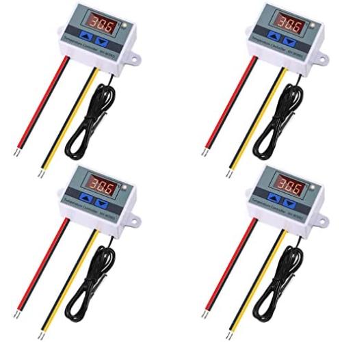 Alinan 4pcs 12V 10A 120W XH-W3001 Digital LED Temperature Controller Mini Thermostat Switch with Waterproof NTC 10K Thermistor Sensor Probe, -50℃ to 110℃ Heating/Cooling Temperature Control